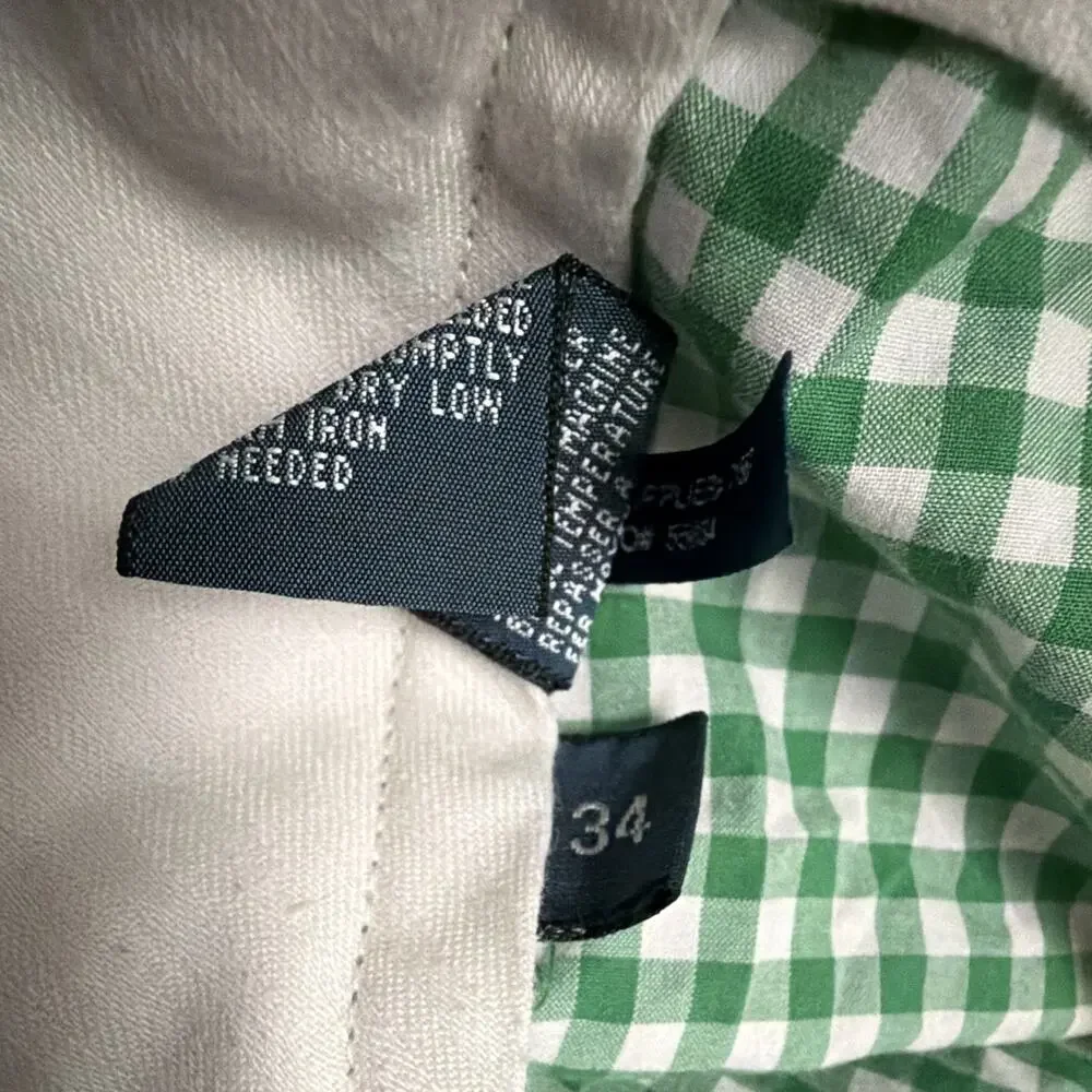 Polo by Ralph Lauren Suffield Short Green/White Gingham Cotton Flat Front 34w